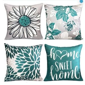 NWT Throw Pillow Covers Set of 4 teal 18x18 inch Farmhouse Linen Square Boho